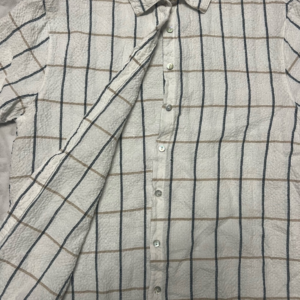 Tahari Women’s White Plaid Linen Cotton Blend Button Down Top | Size S - Picture 4 of 9